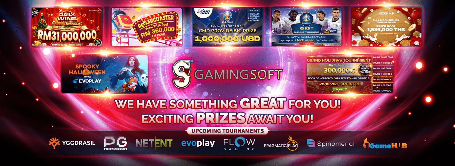 Upcoming Tournament Exciting Prizes Await You Web Banner - GamingSoft